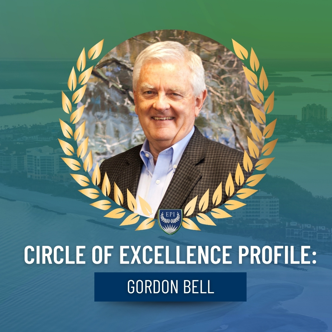 Headshot of Gordon Bell surrounded by laurels with title