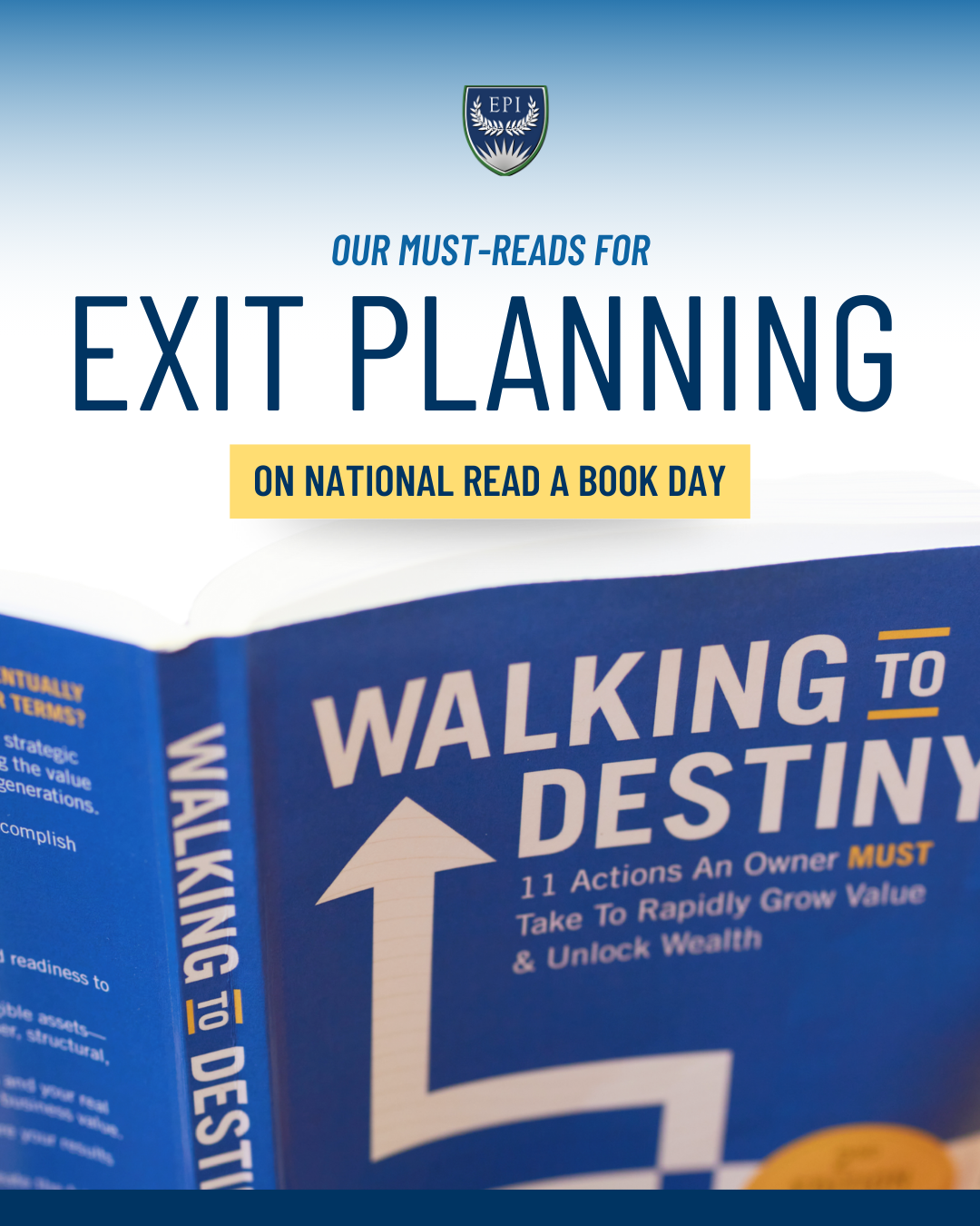 Our Must-Reads for Exit Planning on National Read a Book Day open book on white background